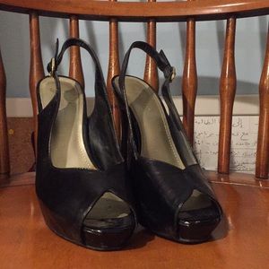 Nine West Black Leather Peep Toe Heel